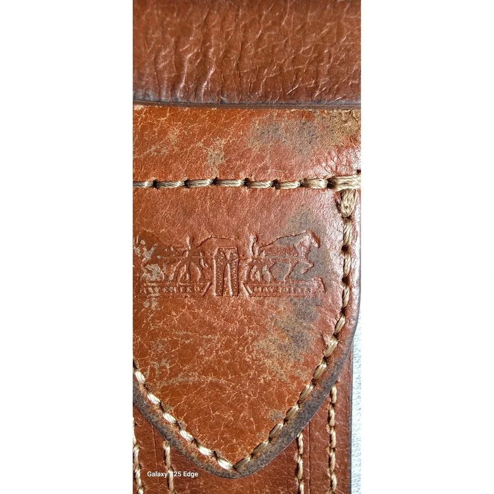Levis Mens Brown Genuine Leather Belt XL 42-44 Double Stitch Two Horse Logo